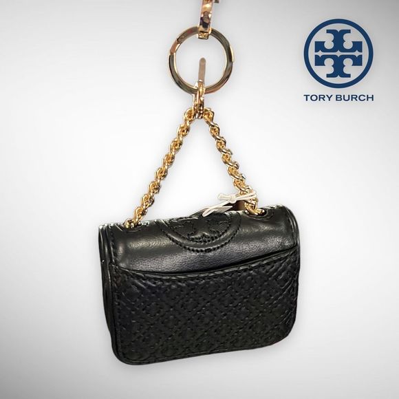 NWT Tory Burch Lil Fleming Key Fob / Bag Charm in Black Napa Leather $115 - Picture 15 of 16